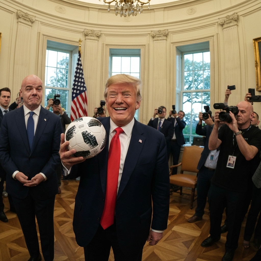 Donald Trump and Infantino in the oval office